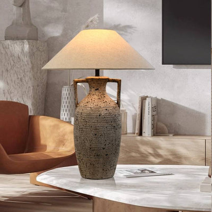 Rustic Clay Desk Lamp with Soft Warm Lighting
