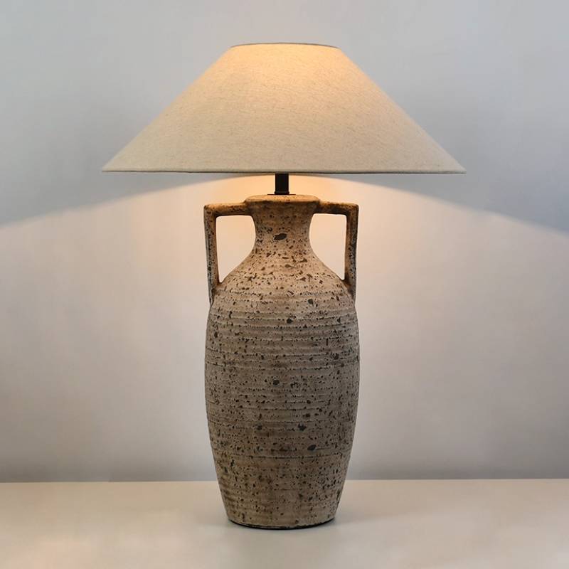 Rustic Clay Desk Lamp with Soft Warm Lighting