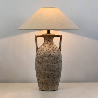 Rustic Clay Desk Lamp with Soft Warm Lighting