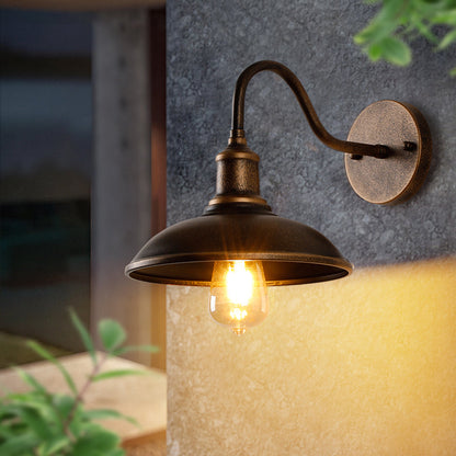 Vintage Round Metal Wall Light, Distressed Brass