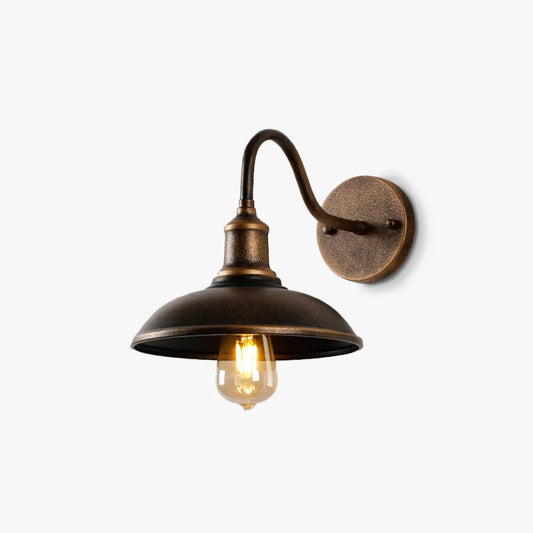 Vintage Round Metal Wall Light, Distressed Brass - Lusomart