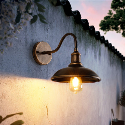Vintage Round Metal Wall Light, Distressed Brass