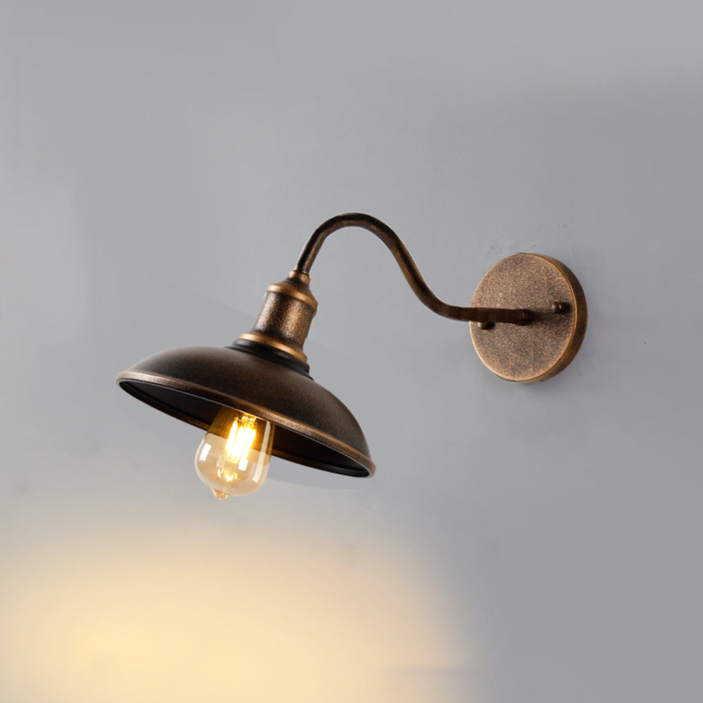 Vintage Round Metal Wall Light, Distressed Brass