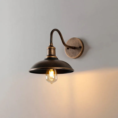 Vintage Round Metal Wall Light, Distressed Brass