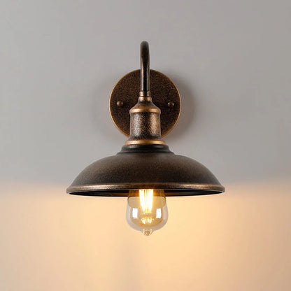 Vintage Round Metal Wall Light, Distressed Brass