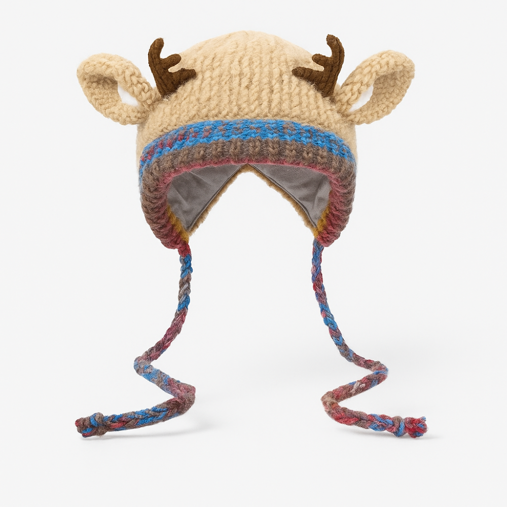 Reindeer Knit Beanie Hat for Kids and Adults Warm Winter Accessory 3