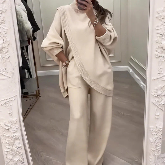 Soft Chic Women's Lounge Set with Wrap Top and High Waisted Pants - Lusomart