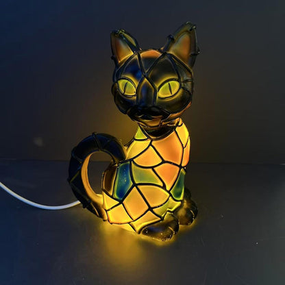 Colorful Cat Figurine Table Lamp Soft Warm Glow