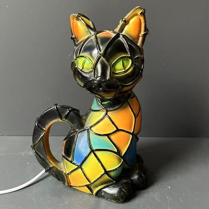 Colorful Cat Figurine Table Lamp Soft Warm Glow