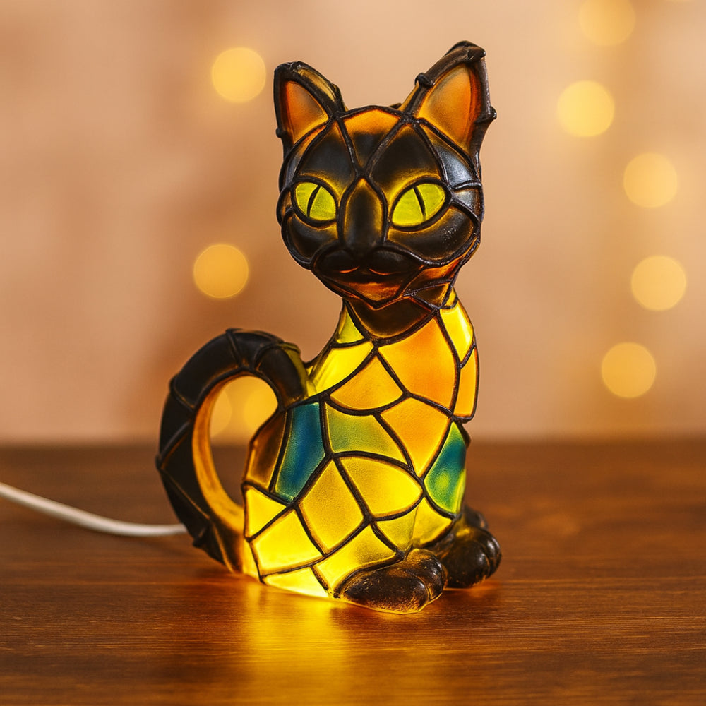 Colorful Cat Figurine Table Lamp Soft Warm Glow - Lusomart