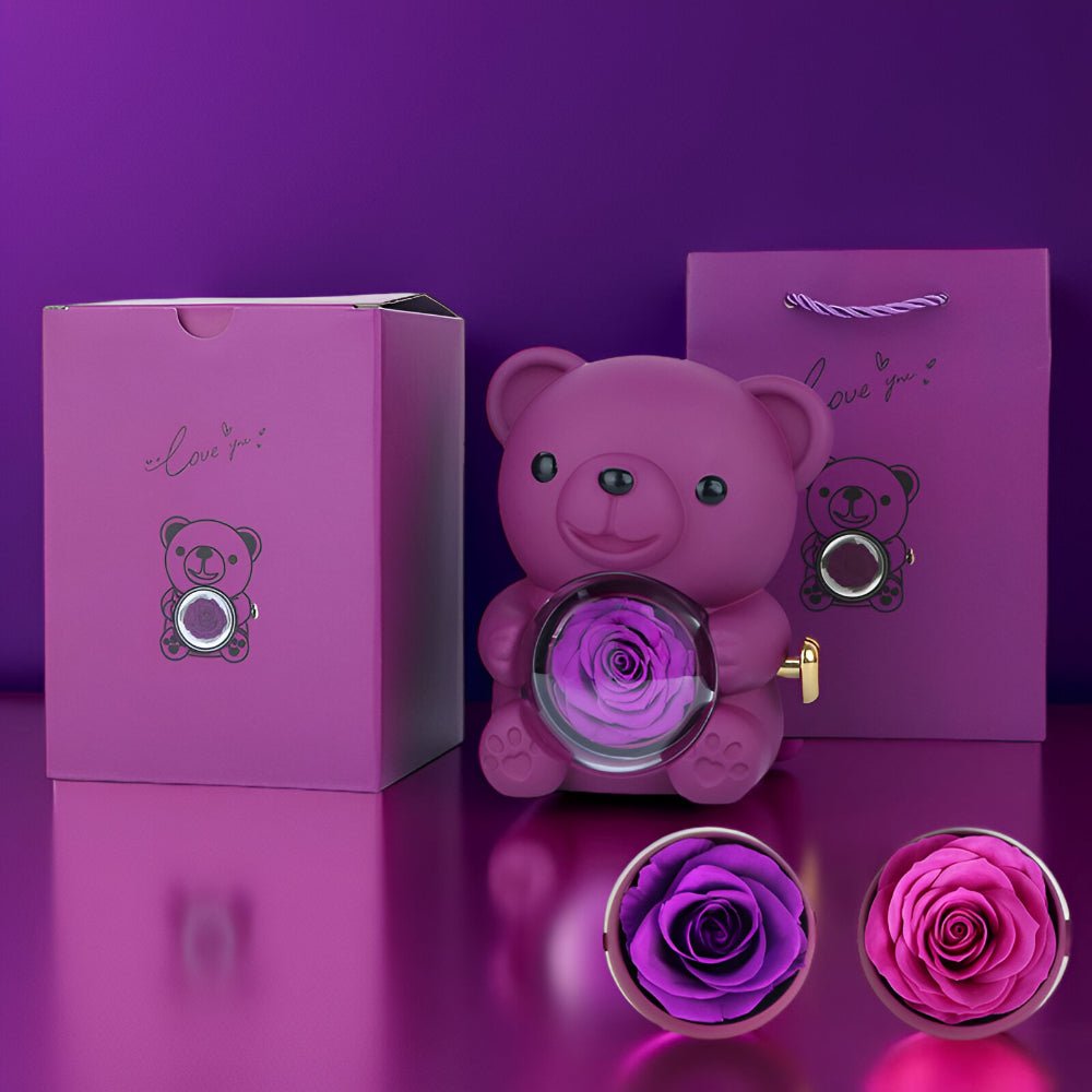 Luxury Bear Rose Wooden Jewelry Case