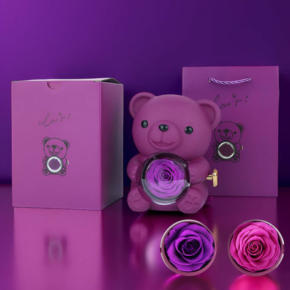 Luxury Bear Rose Wooden Jewelry Case