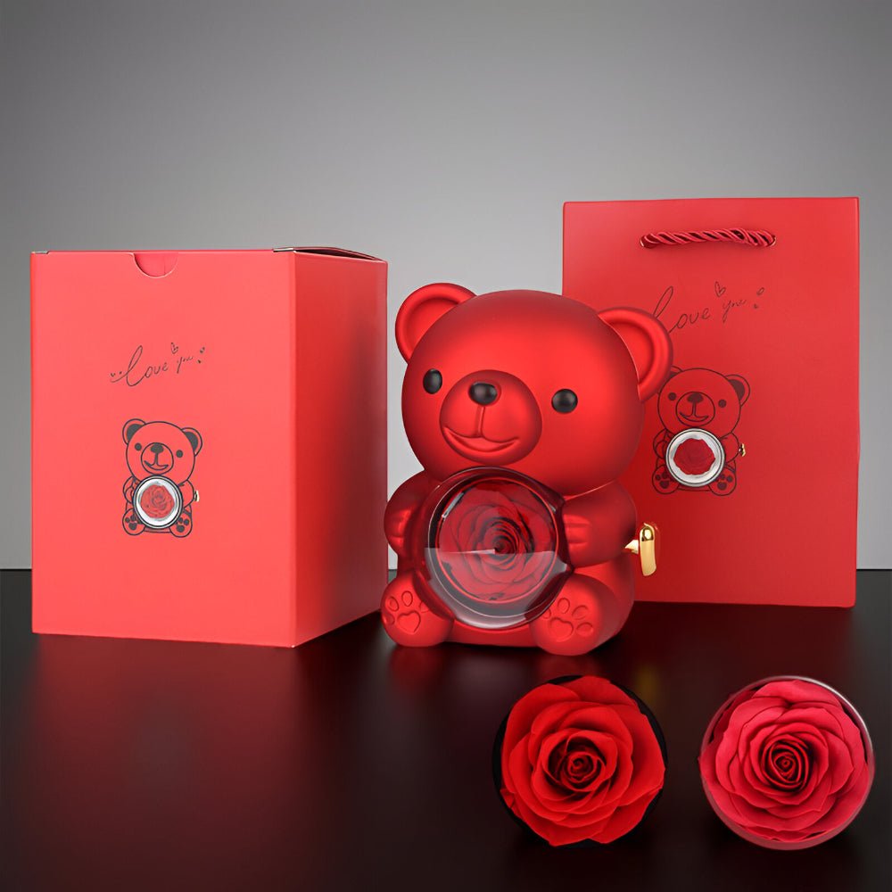 Luxury Bear Rose Wooden Jewelry Case