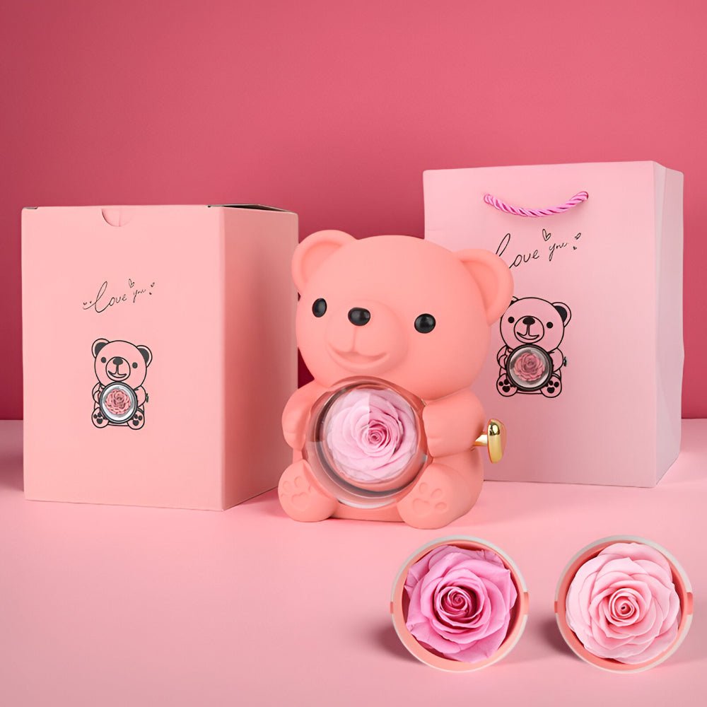 Luxury Bear Rose Wooden Jewelry Case - Lusomart