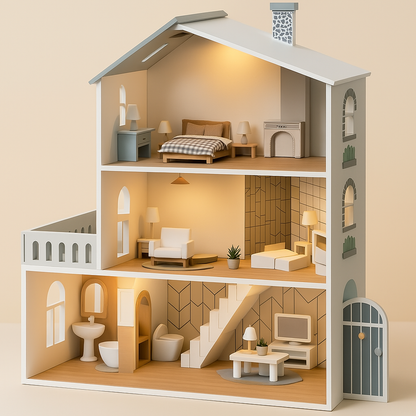 Spacious Wooden Doll House for Kids Play - Lusomart