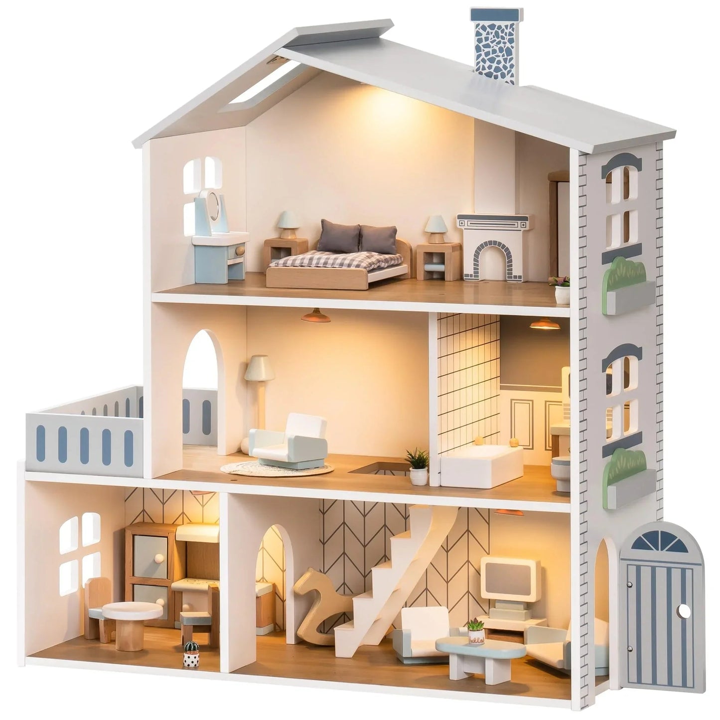 RoomyHaven™ – Wooden Dollhouse with 6 Rooms – Creative Playhouse for Kids 3