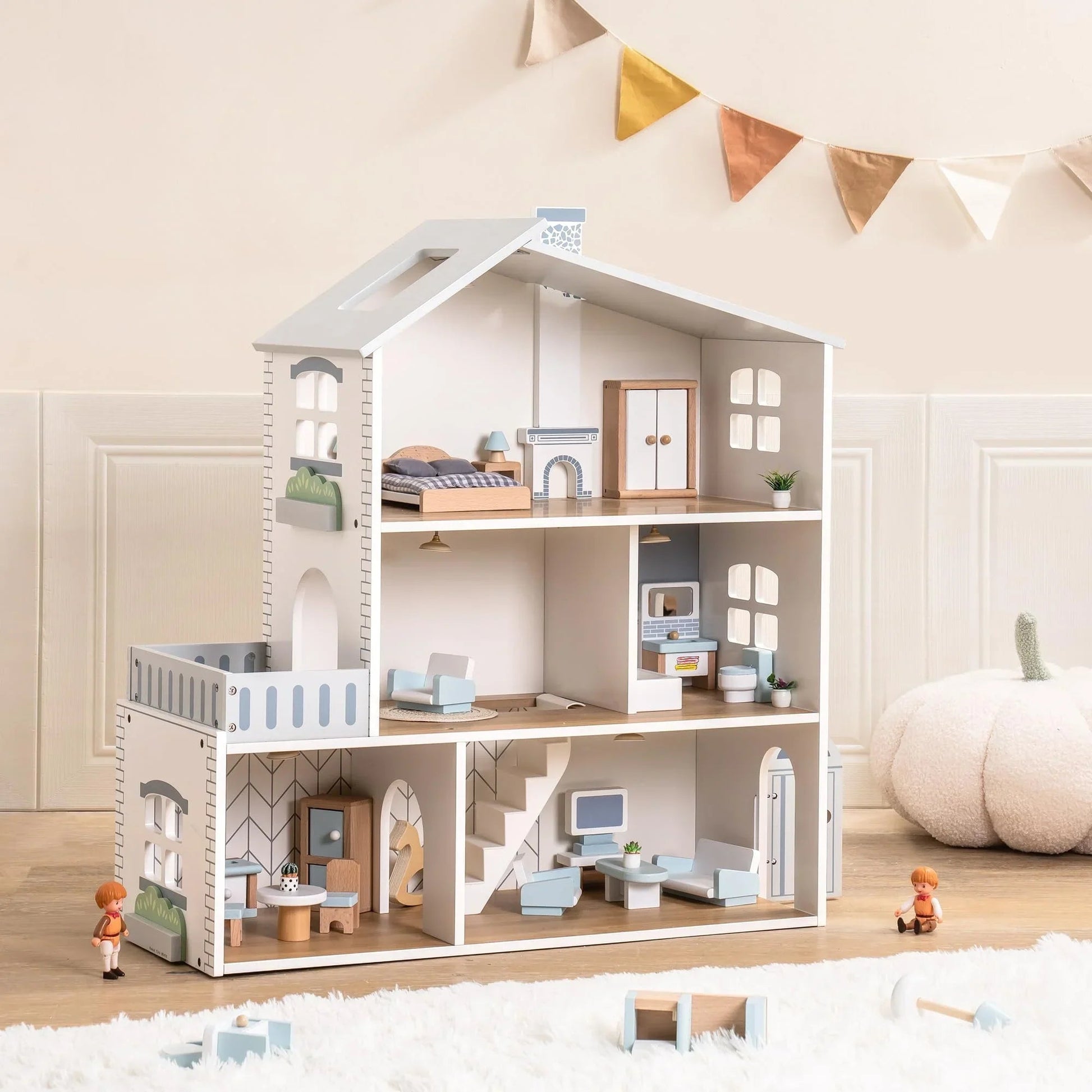 RoomyHaven™ – Wooden Dollhouse with 6 Rooms – Creative Playhouse for Kids 5