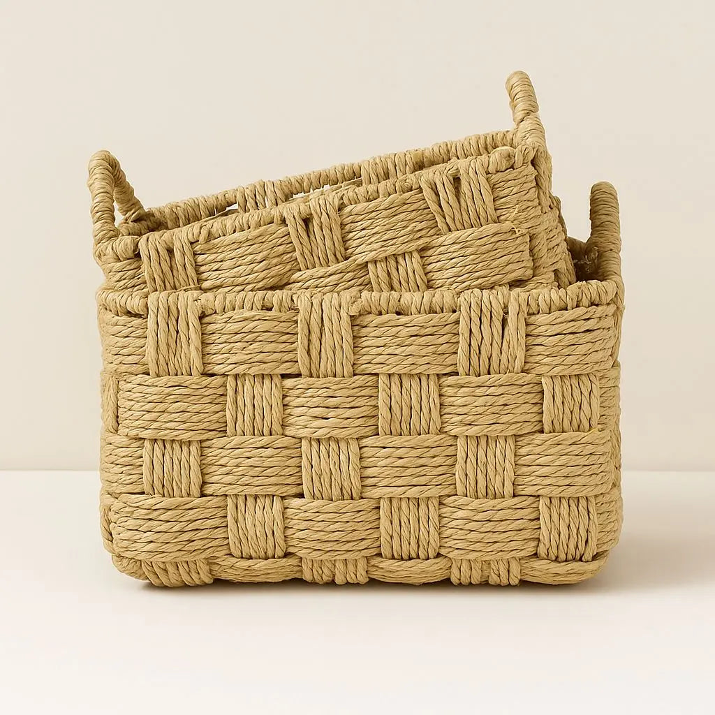 Natural Woven Cotton Storage Baskets - Lusomart