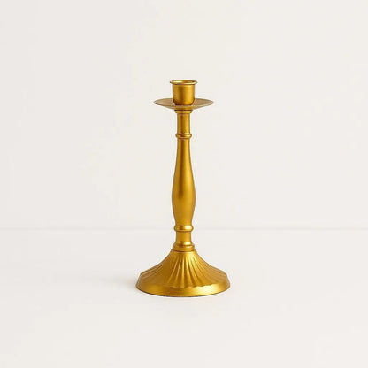 Metal candle holder top view showing candle cups ornate scrollwork base wedding table centerpiece