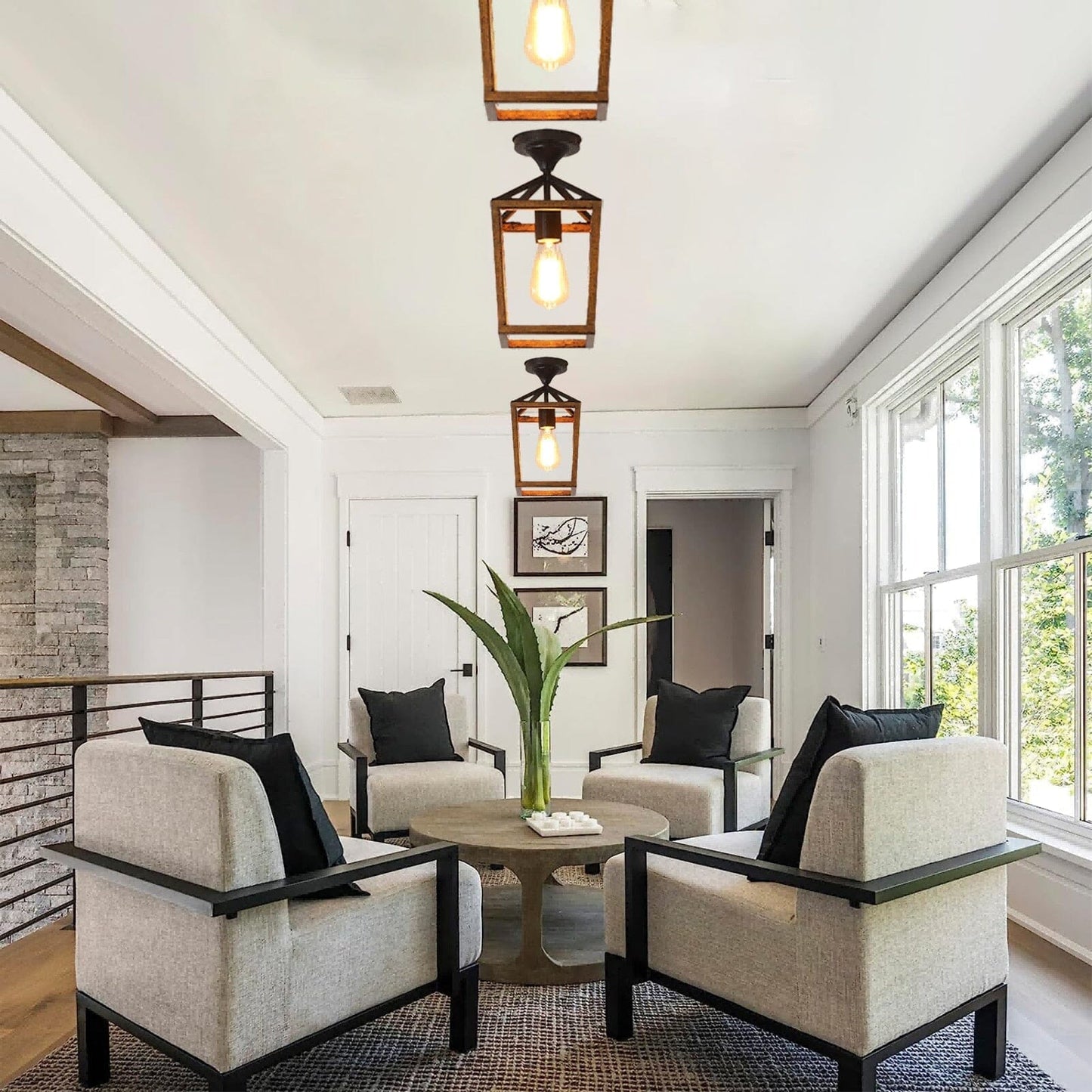 Rustic Wood Flush Mount Ceiling Light Fixture