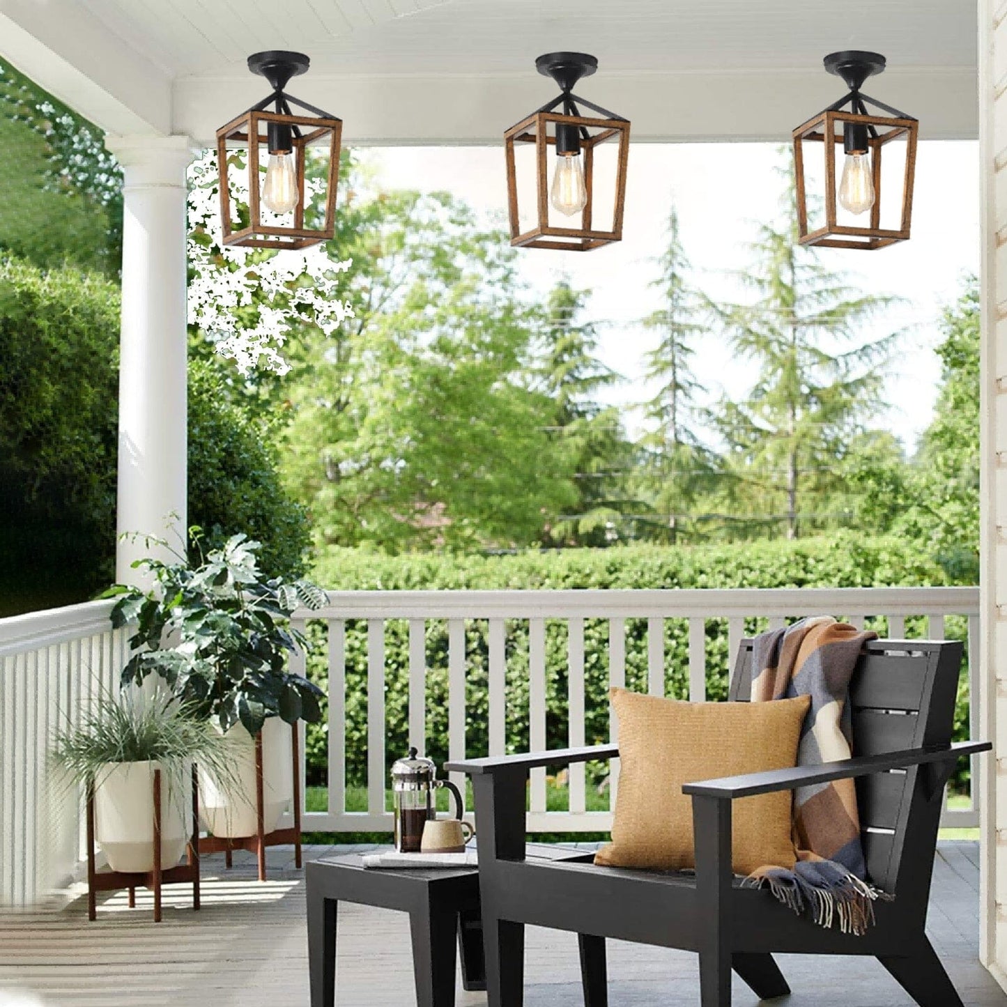 Rustic Wood Flush Mount Ceiling Light Fixture