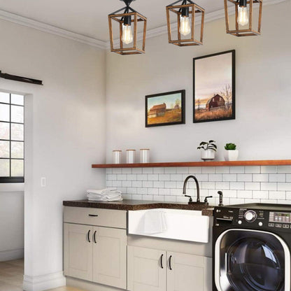 Rustic Wood Flush Mount Ceiling Light Fixture