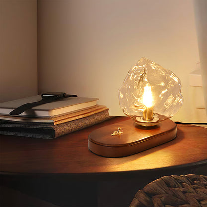 RusticLume – Amber Glass and Wooden Table Lamp 2