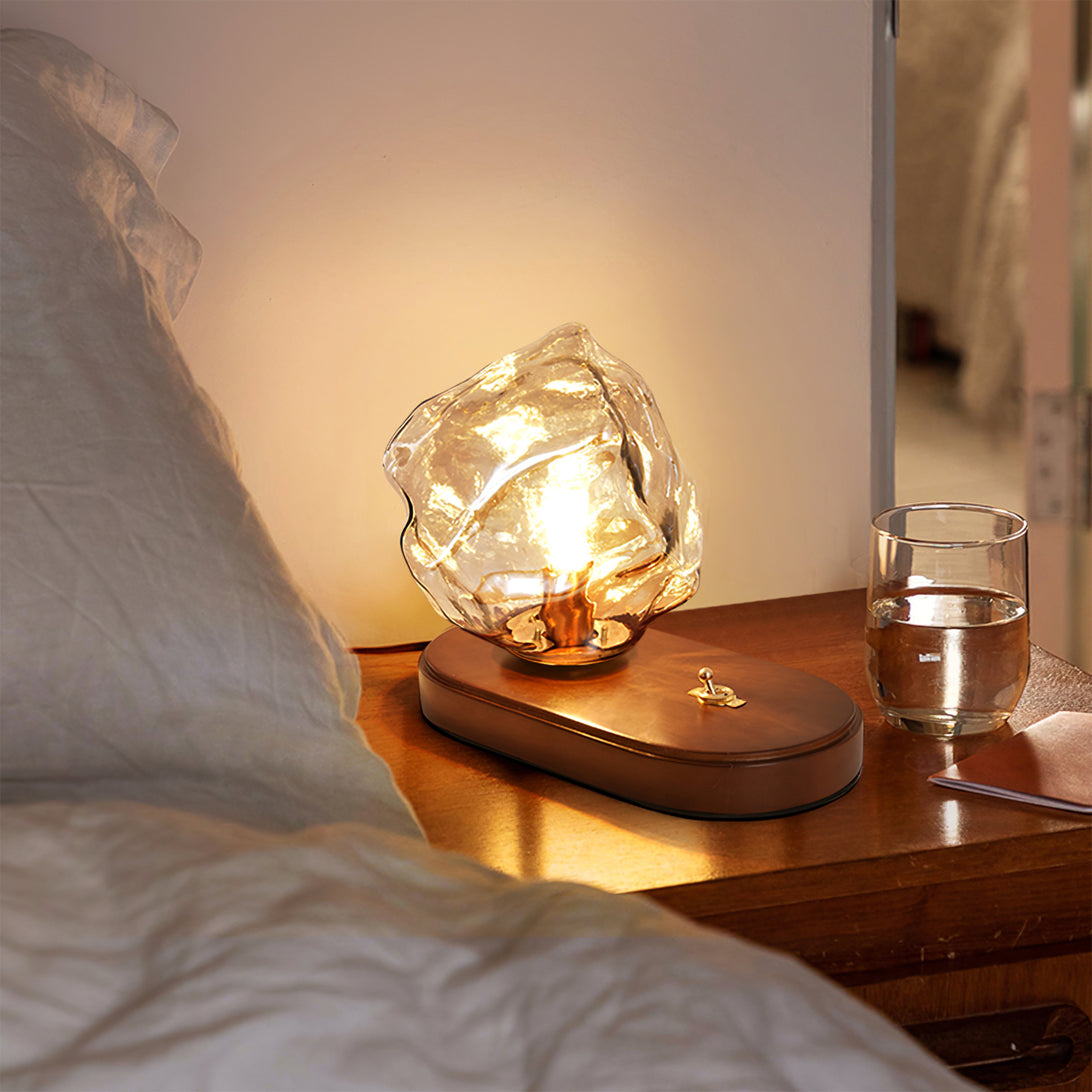 RusticLume – Amber Glass and Wooden Table Lamp 4