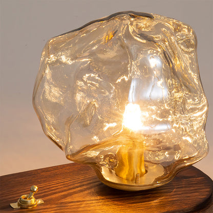 RusticLume – Amber Glass and Wooden Table Lamp 5