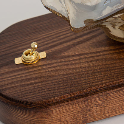 RusticLume – Amber Glass and Wooden Table Lamp 7