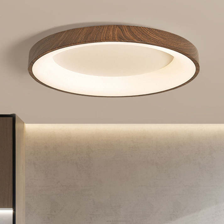 Round Wooden Ceiling Lamp with Soft LED Glow