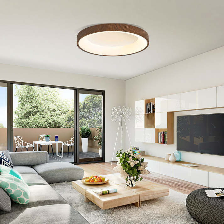 Round Wooden Ceiling Lamp with Soft LED Glow