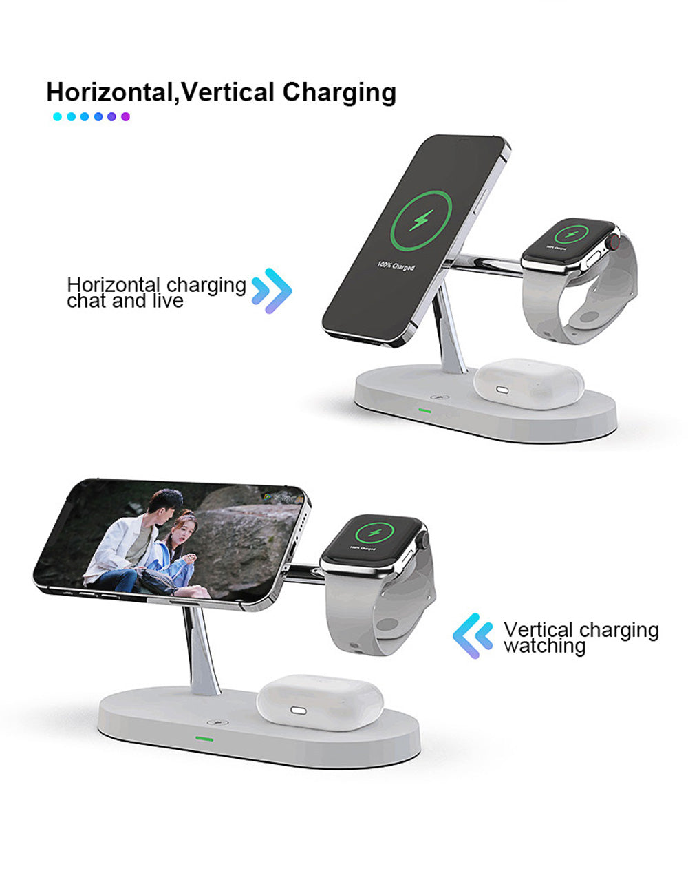 Compact 5-in-1 Phone Charging Dock with LED Nightlight