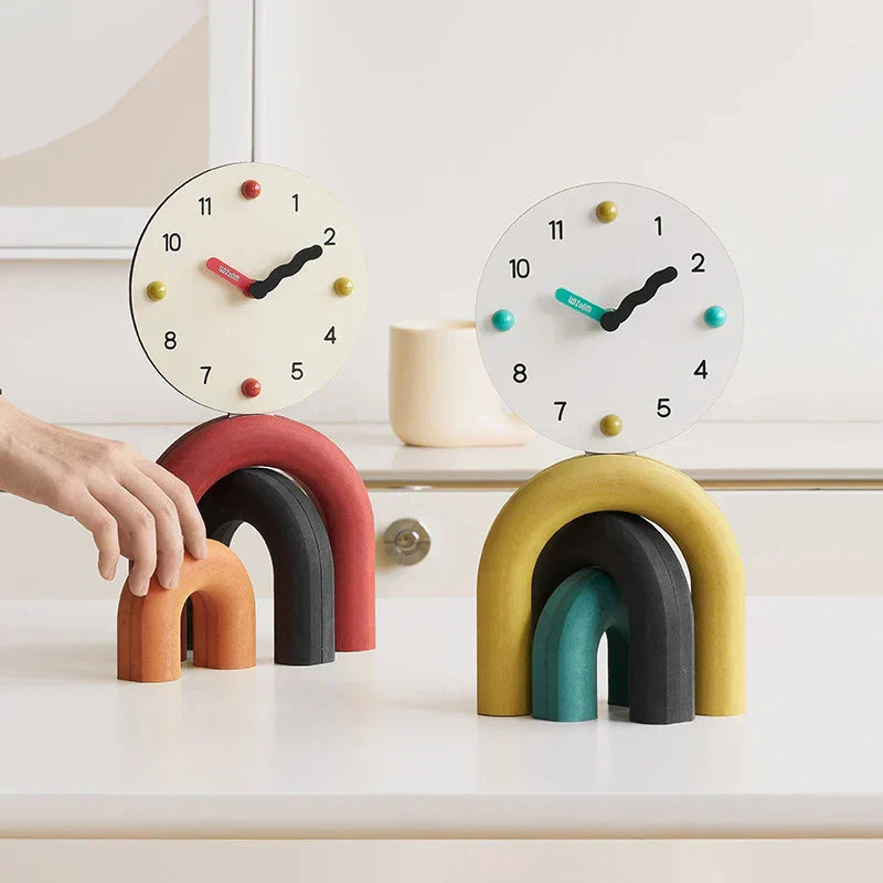 Modern Minimalist Arc Table Clock Two Tone Finish