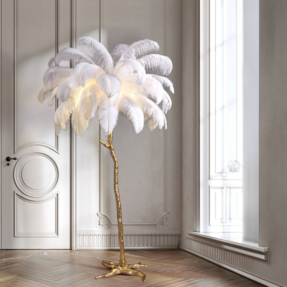 Tall Adjustable Feather LED Floor Lamp with Warm Light