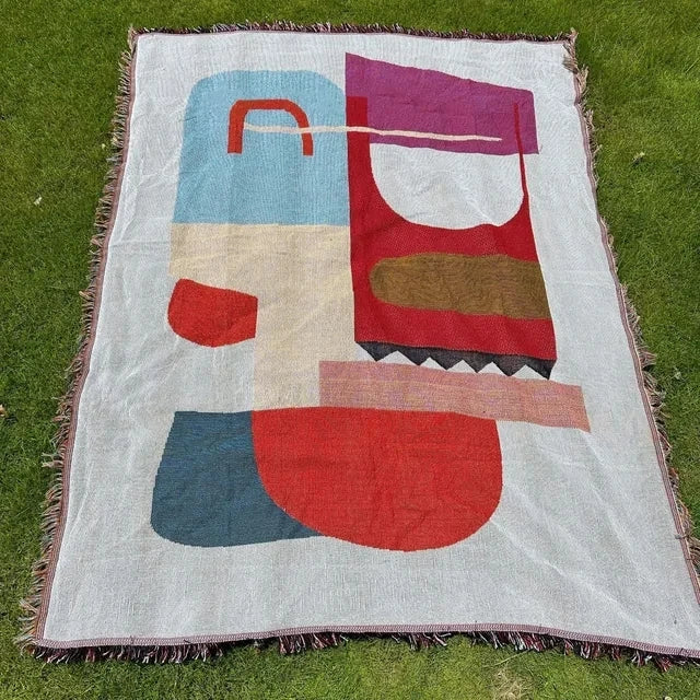 Variant image for Geometric Abstract Blanket Art Tapestry InsOutdoor Camping Picnic Floor Mat Casual Tassels Sofa Cover Home Decor Throw Blankets-2