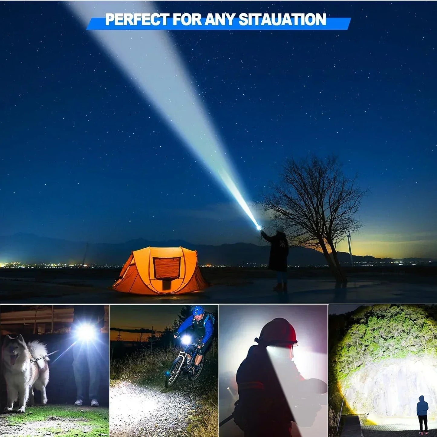 Bright High Power Tactical LED Flashlight With Long Battery