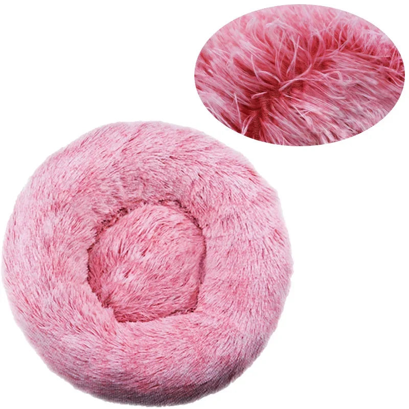 Comfy Round Furry Pet Bed for Cats and Dogs