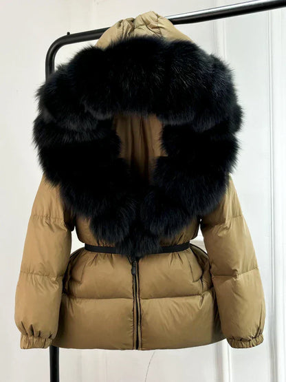 Warm Women's Parka Jacket with Genuine Fur Hood