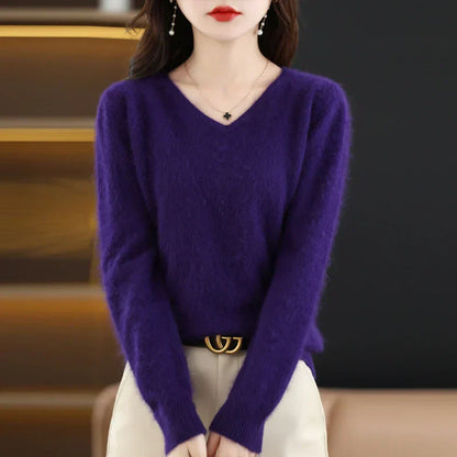 Soft Cashmere V Neck Women's Slim Fit Sweater - Lusomart