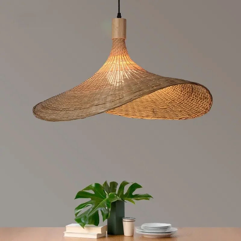 Natural Bamboo Hanging Lamp Handmade Asian Style