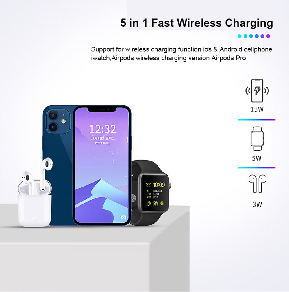 Compact 5-in-1 Phone Charging Dock with LED Nightlight