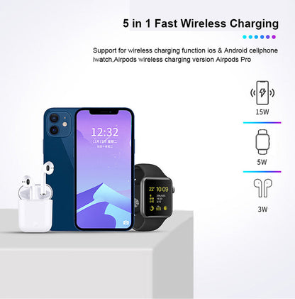 Compact 5-in-1 Phone Charging Dock with LED Nightlight