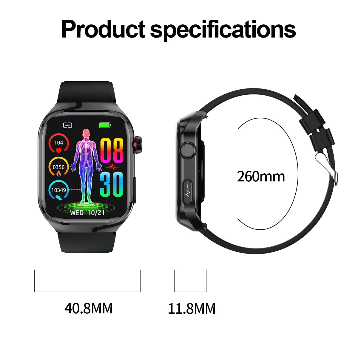 Smart Health Watch with Blood Sugar and ECG Monitor