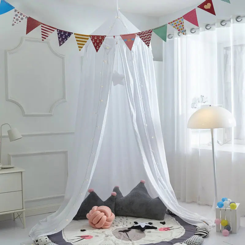 Colorful Kids Bed Canopy with Tassels in Pastel Shades