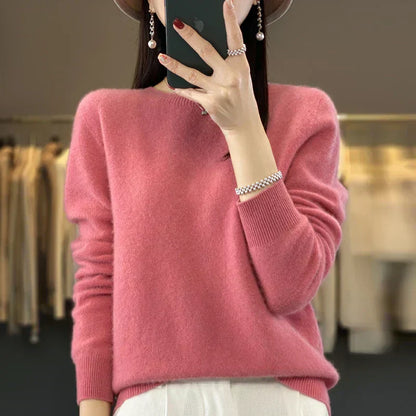 Cozy Women's Merino Wool Crew Neck Winter Sweater