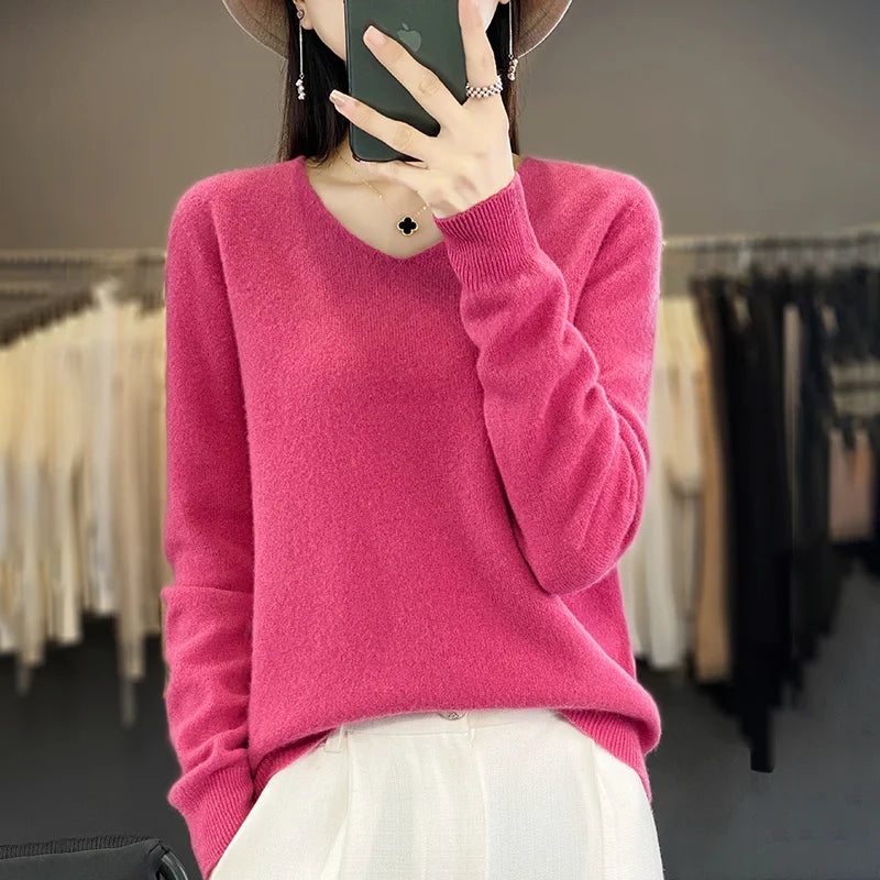 Cozy Australian Merino Wool V-Neck Sweater