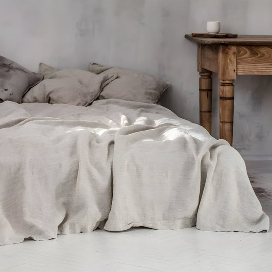 Soft Linen Bed Sheet Set with 2 Pillowcases - Natural Color - Lusomart