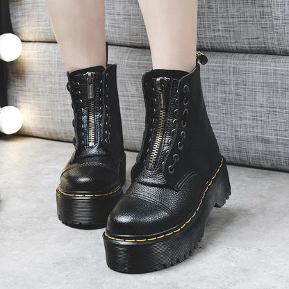 Authentic Leather Platform Boots with Zipper for Edgy Style - Lusomart