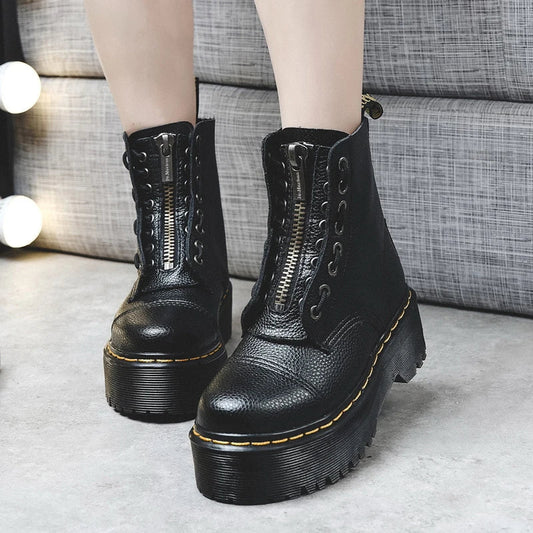 Authentic Leather Platform Boots with Zipper for Edgy Style - Lusomart